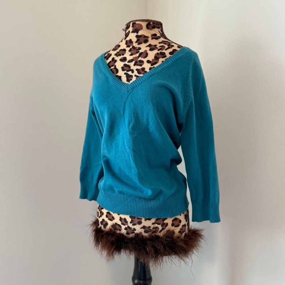 Zara Blue V Neck Sweater Size Small Preppy